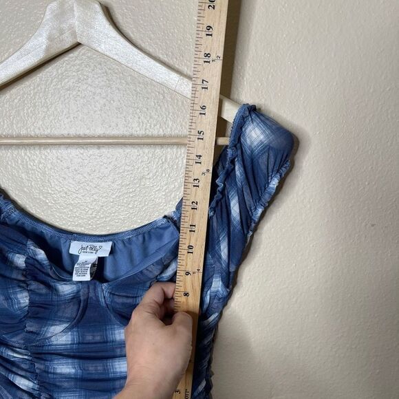 Just Polly New York Shirt Womens Medium Blue Mesh Stretch Cropped Top - Picture 4 of 8